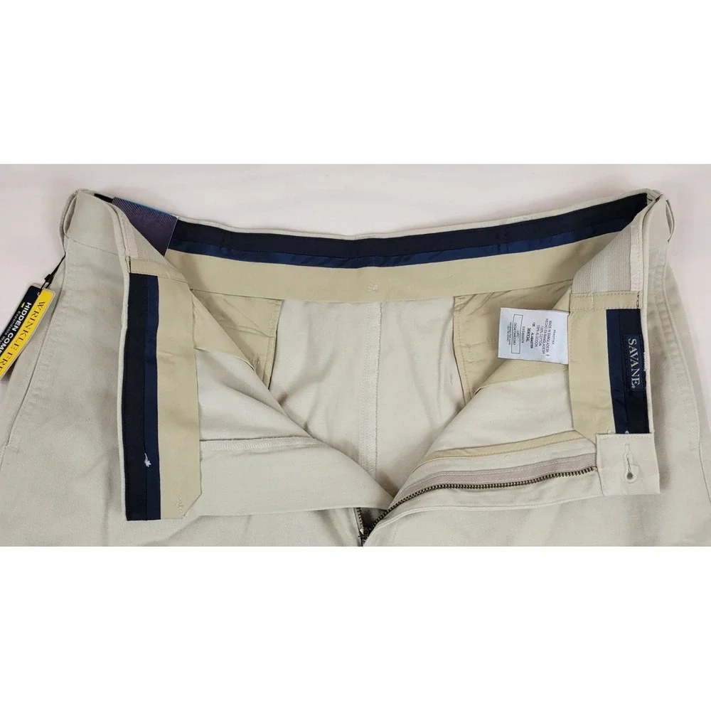Savane Performance Chino Mens 36x34 Alabaster Beige Flat Front S9SB0029 NWT